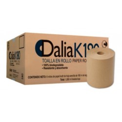 TOALLA EN ROLLO NATURAL DALIA 180 M CAJA C-/ 6 BOBINAS HOJA SENCILLA 