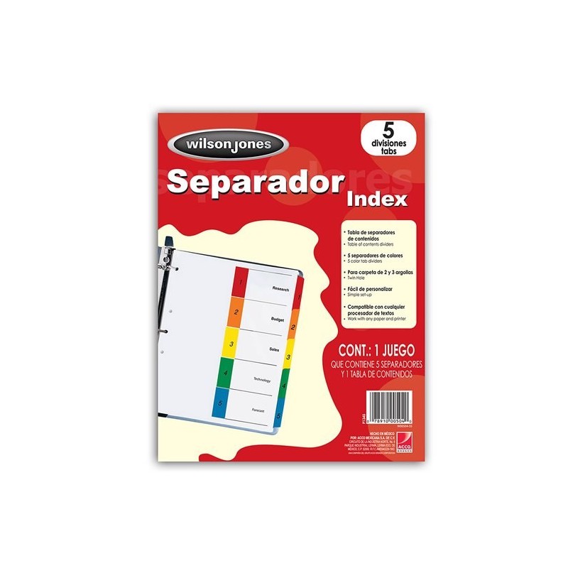 SEPARADORES BASICOS WILSON JONES 5 DIVI SIONES TABLA DE CONTENIDOS ACCO 